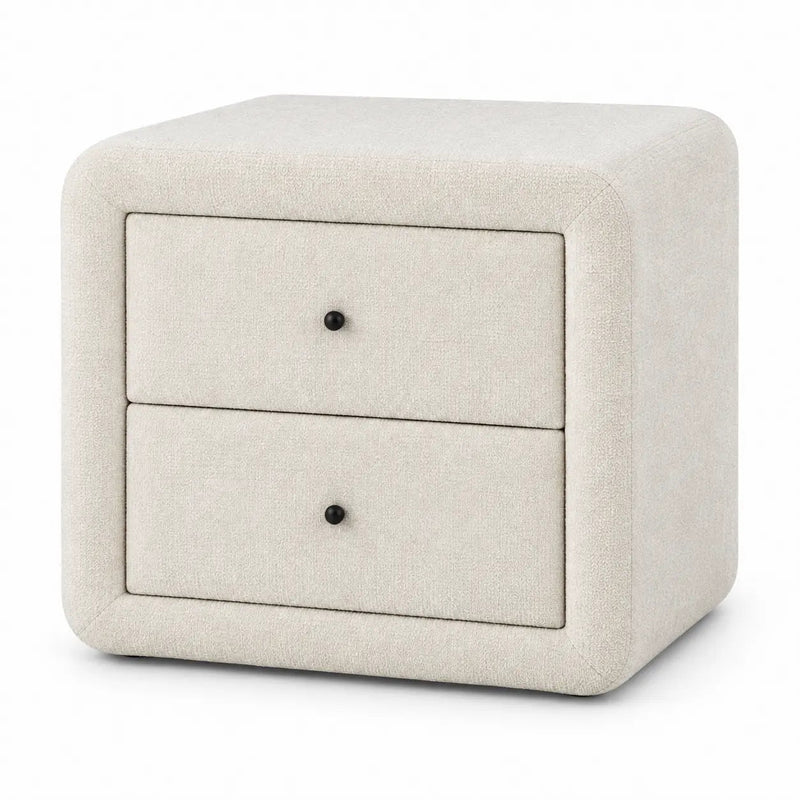 Table de Chevet MONACO Skybedd en tissu crème, vue de trois quarts